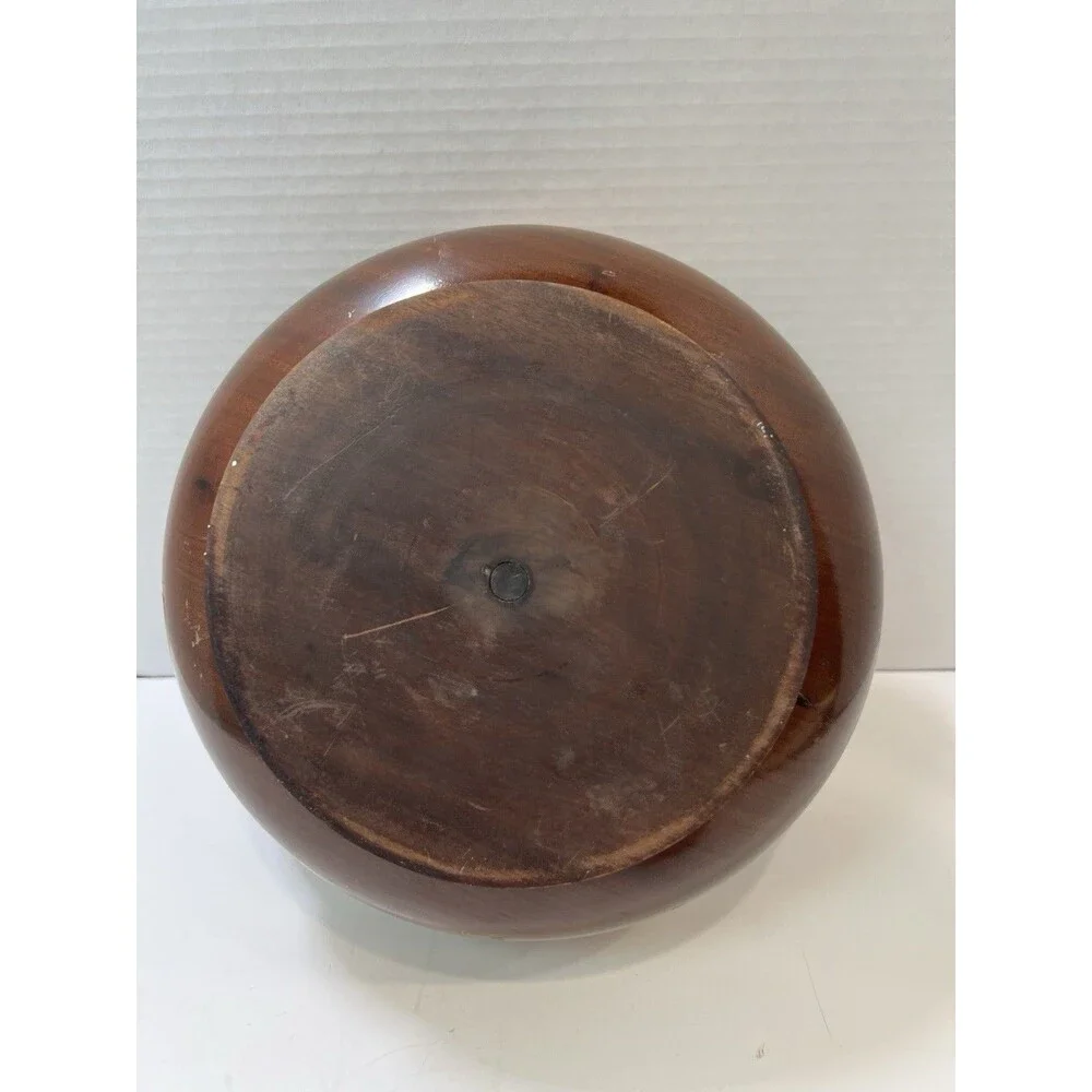Vintage Real Wood Nut Bowl MCM Mid Century Modern 9.5” Turned Center Nut Cracker
